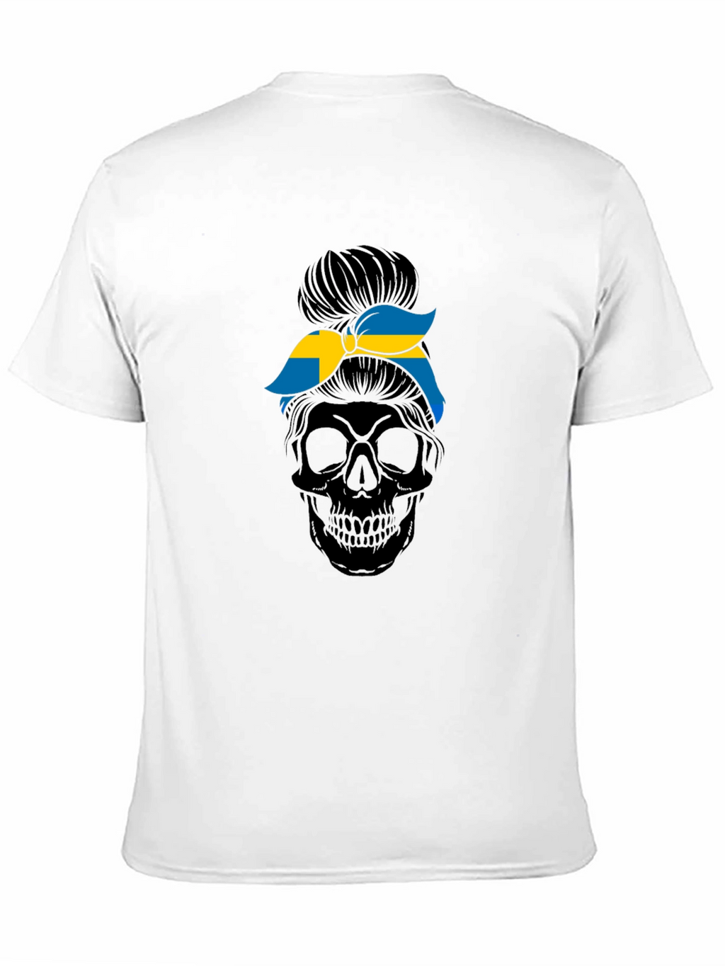 Sweden Flag Skull Messy Bun T-Shirt