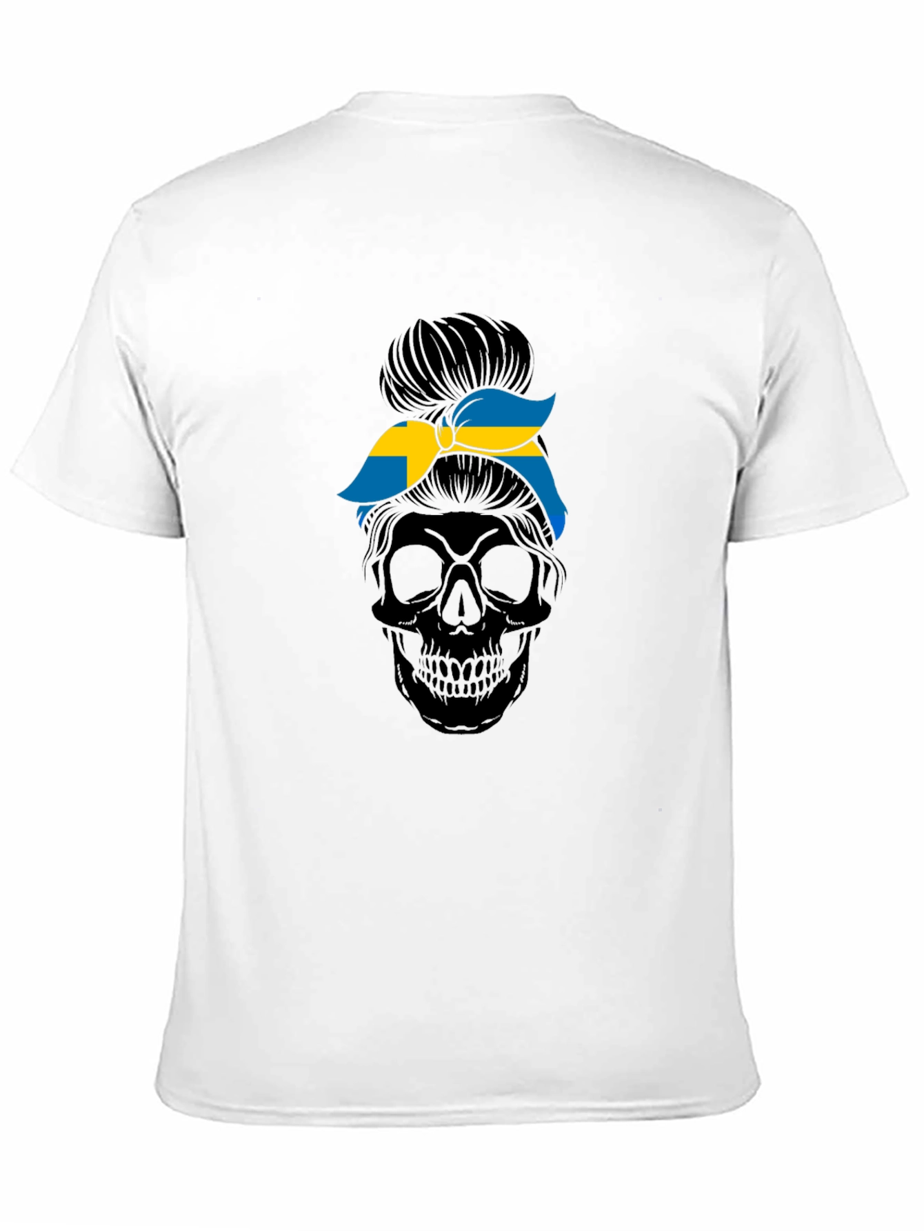Sweden Flag Skull Messy Bun T-Shirt