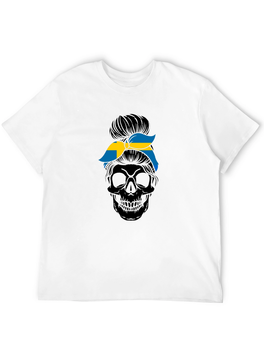 Sweden Flag Skull Messy Bun T-Shirt
