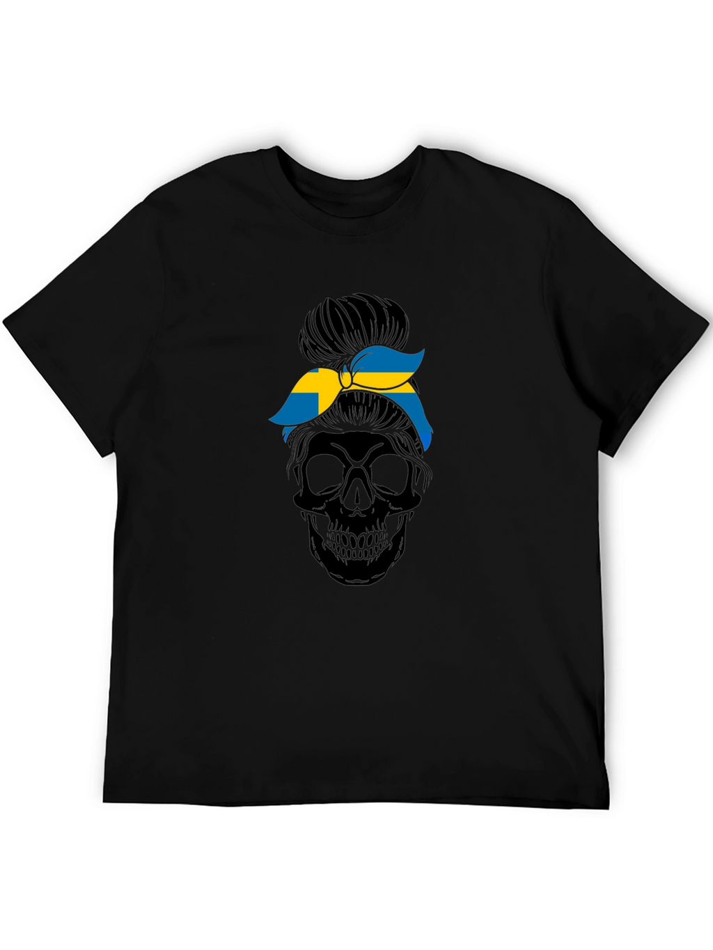 Sweden Flag Skull Messy Bun T-Shirt