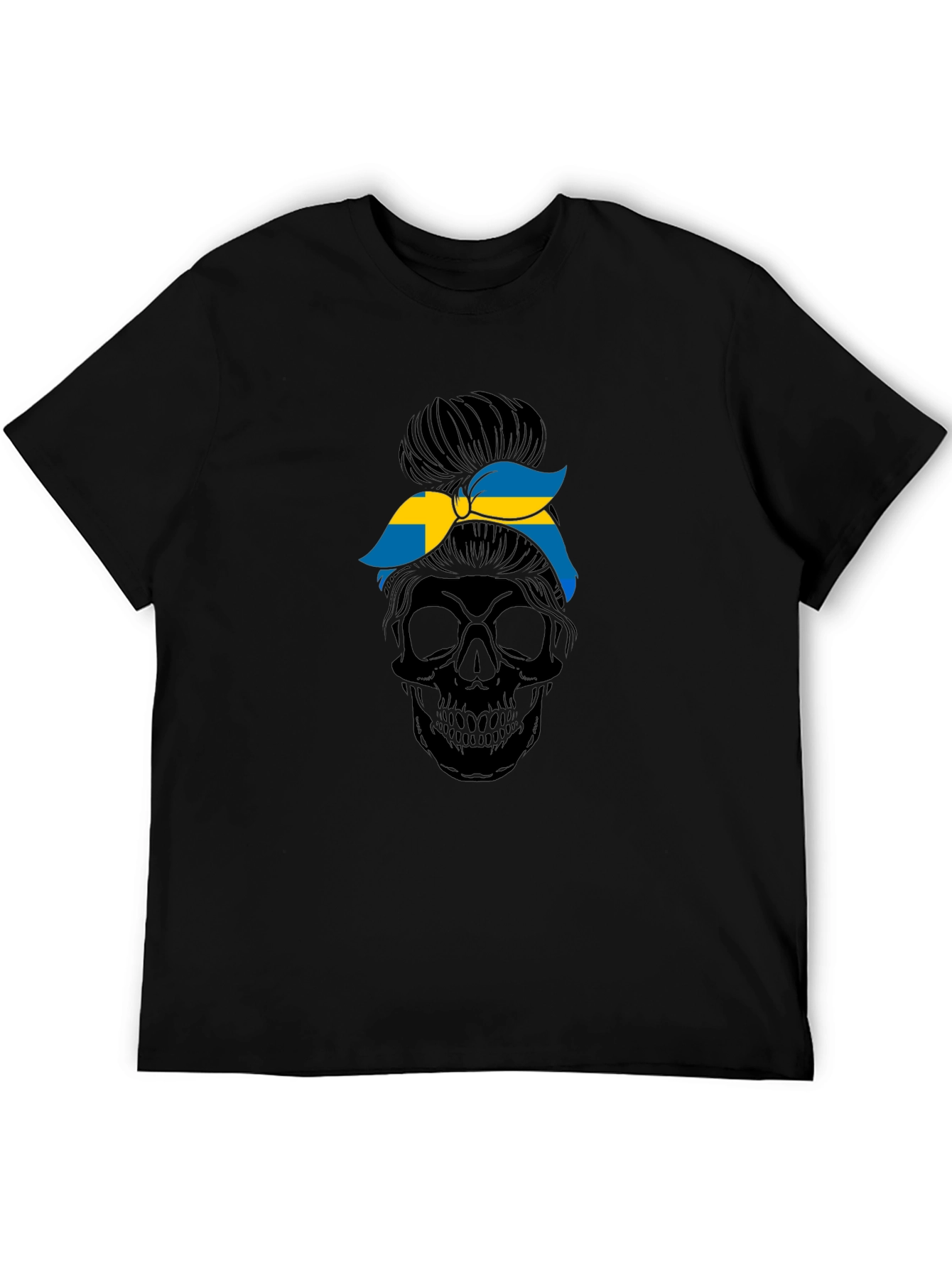 Sweden Flag Skull Messy Bun T-Shirt