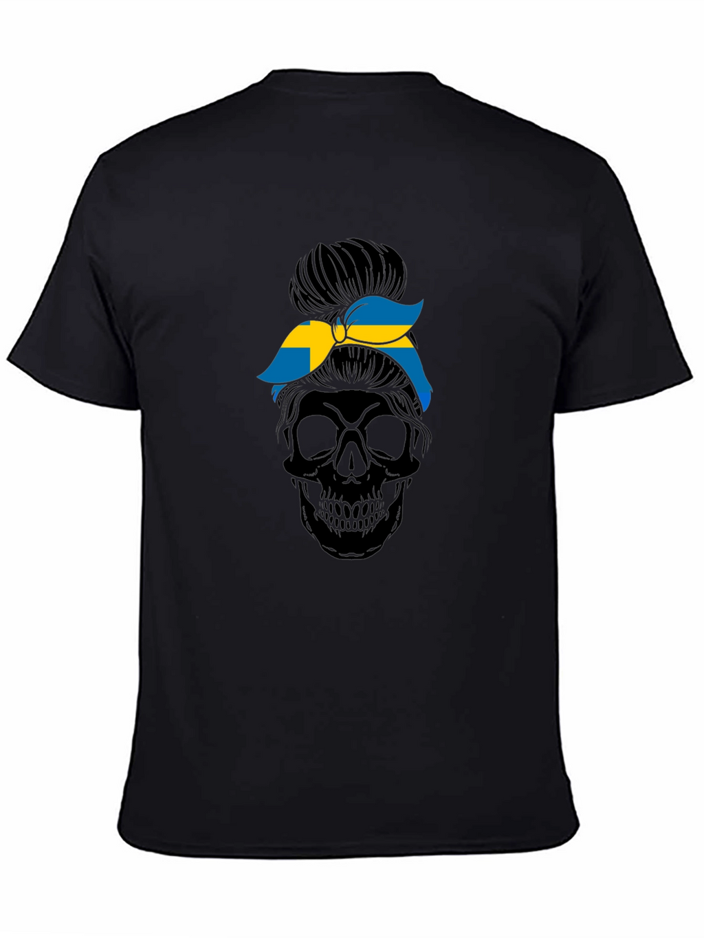 Sweden Flag Skull Messy Bun T-Shirt