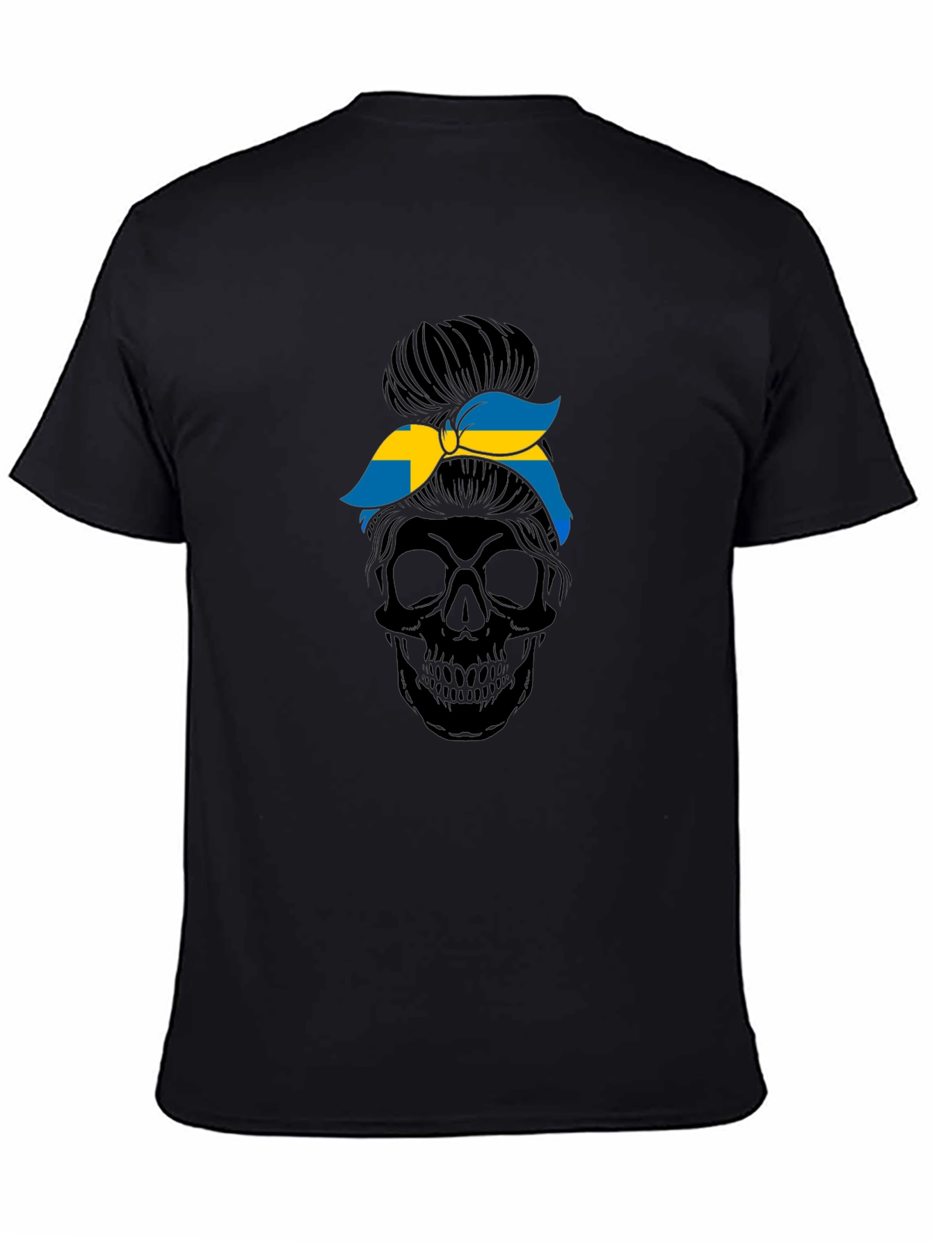 Sweden Flag Skull Messy Bun T-Shirt