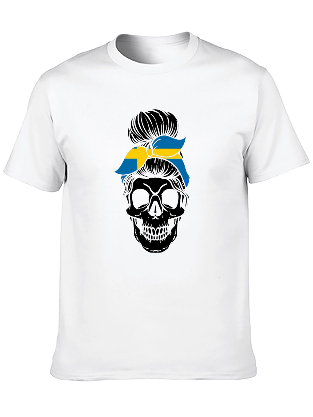 Sweden Flag Skull Messy Bun T-Shirt