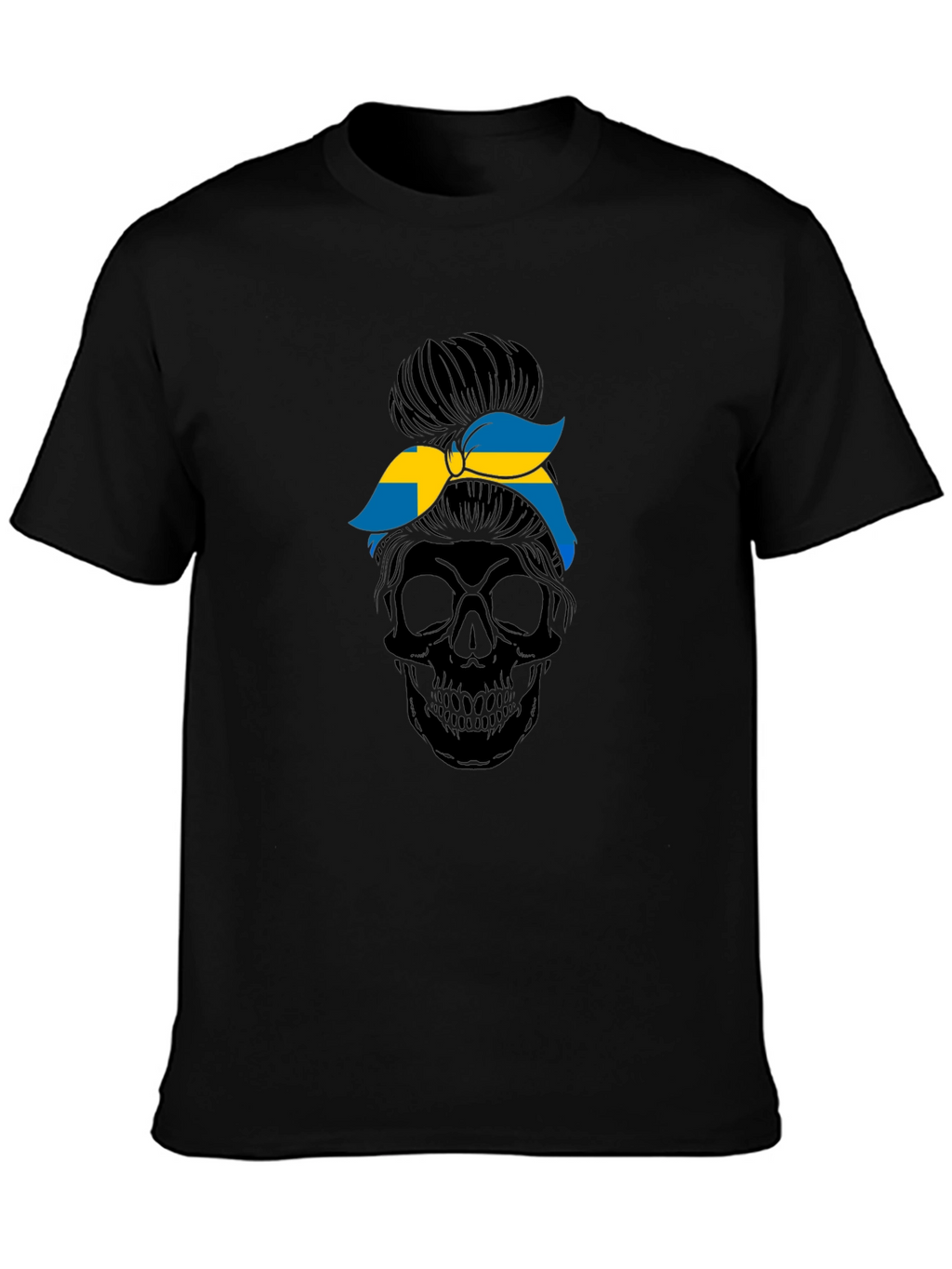 Sweden Flag Skull Messy Bun T-Shirt