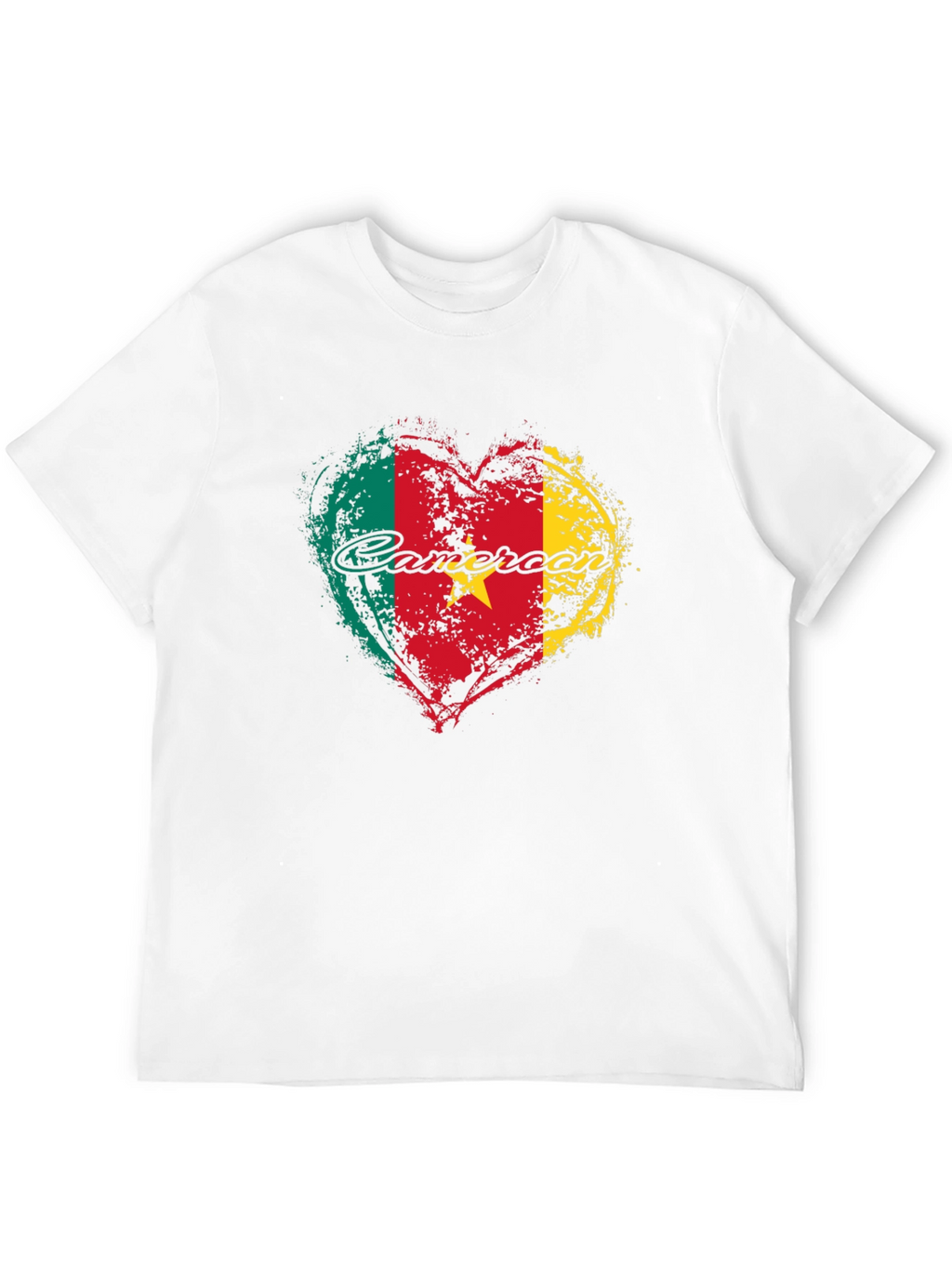 Cameroon Flag Heart T-Shirt - Black Crew Neck Tee