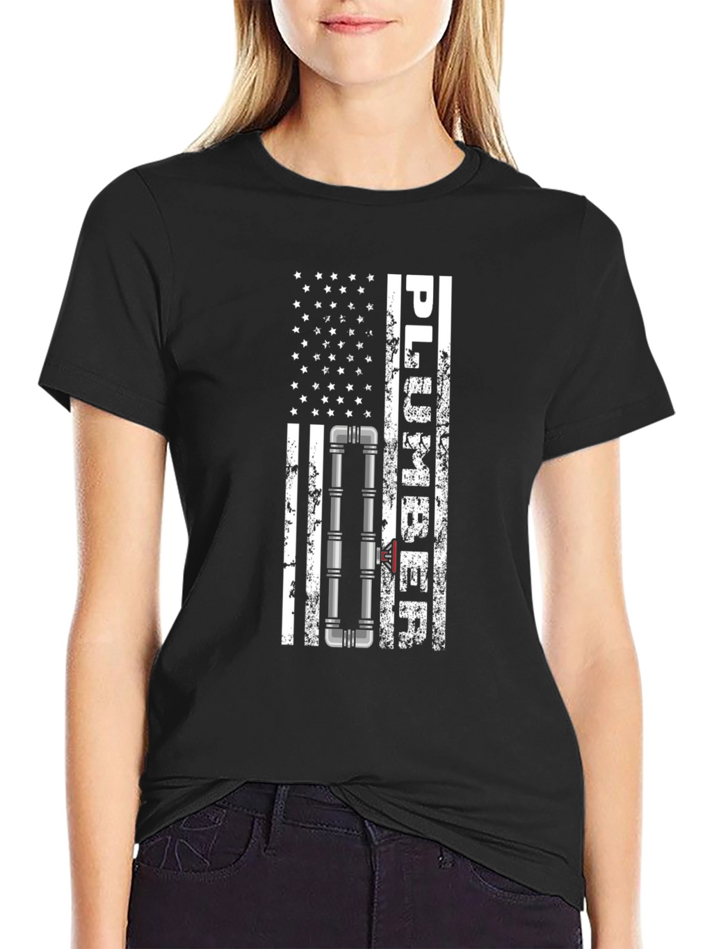 Plumber American Flag T-Shirt - Black