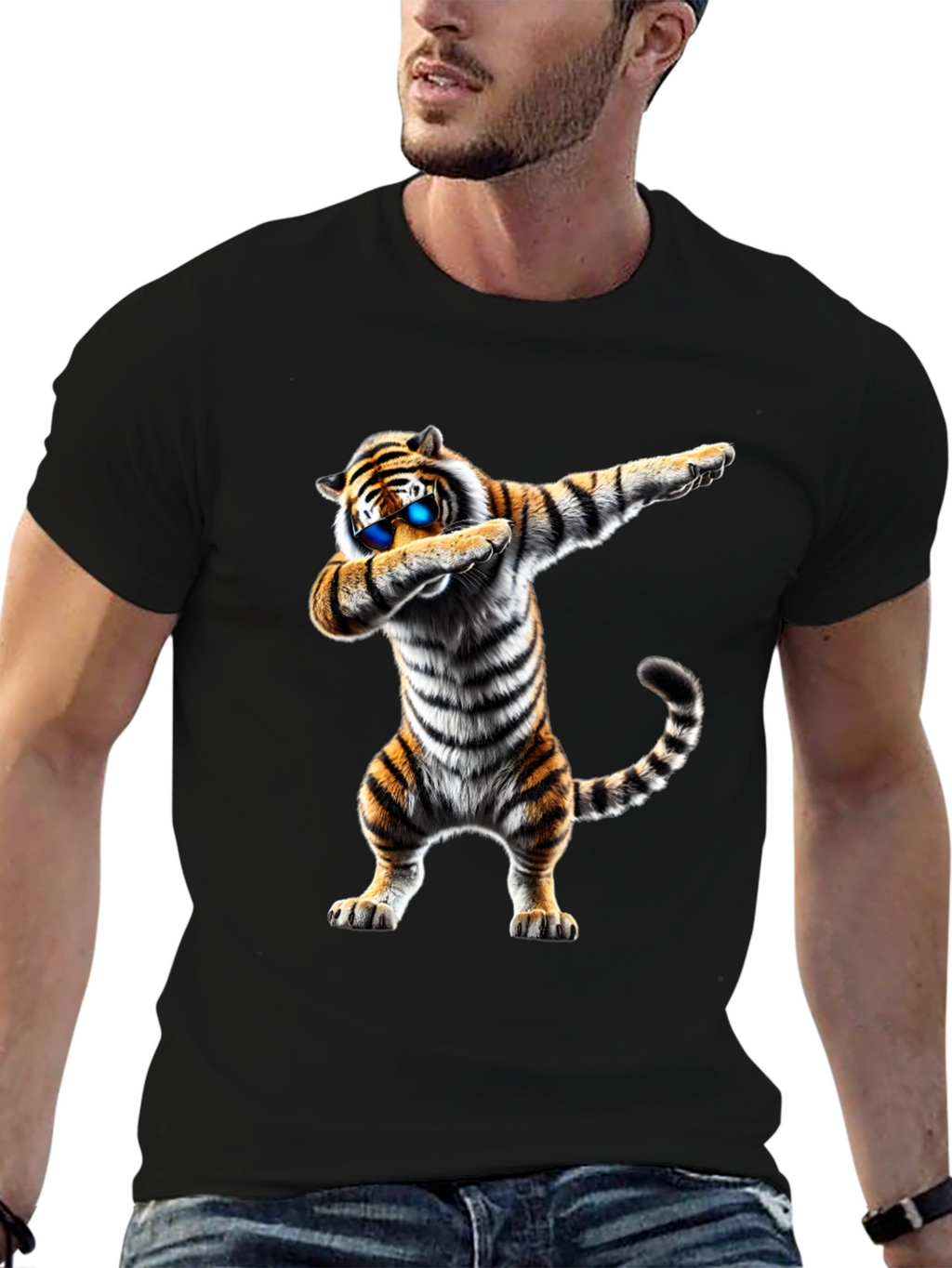 Dabbing Tiger Graphic Tee - Mens Black T-Shirt