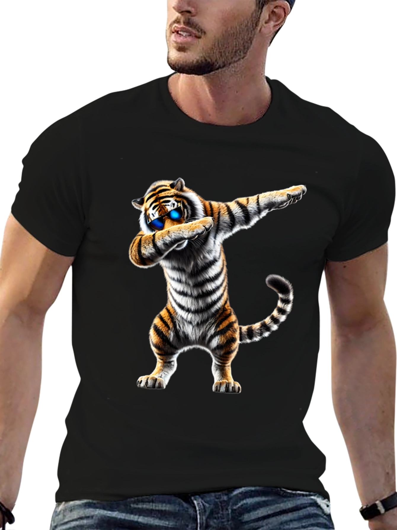 Dabbing Tiger Graphic Tee - Mens Black T-Shirt