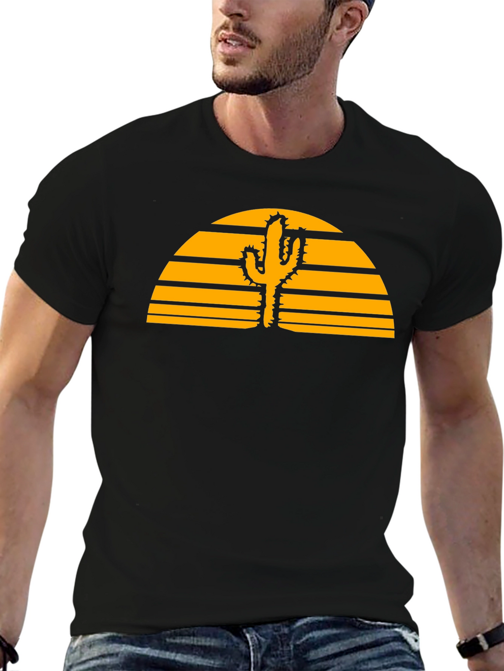 Desert Sunset Cactus Graphic Tee - Black