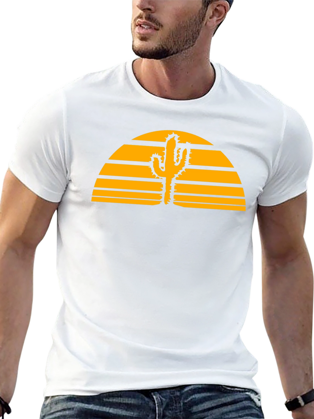 Desert Sunset Cactus Graphic Tee - Black