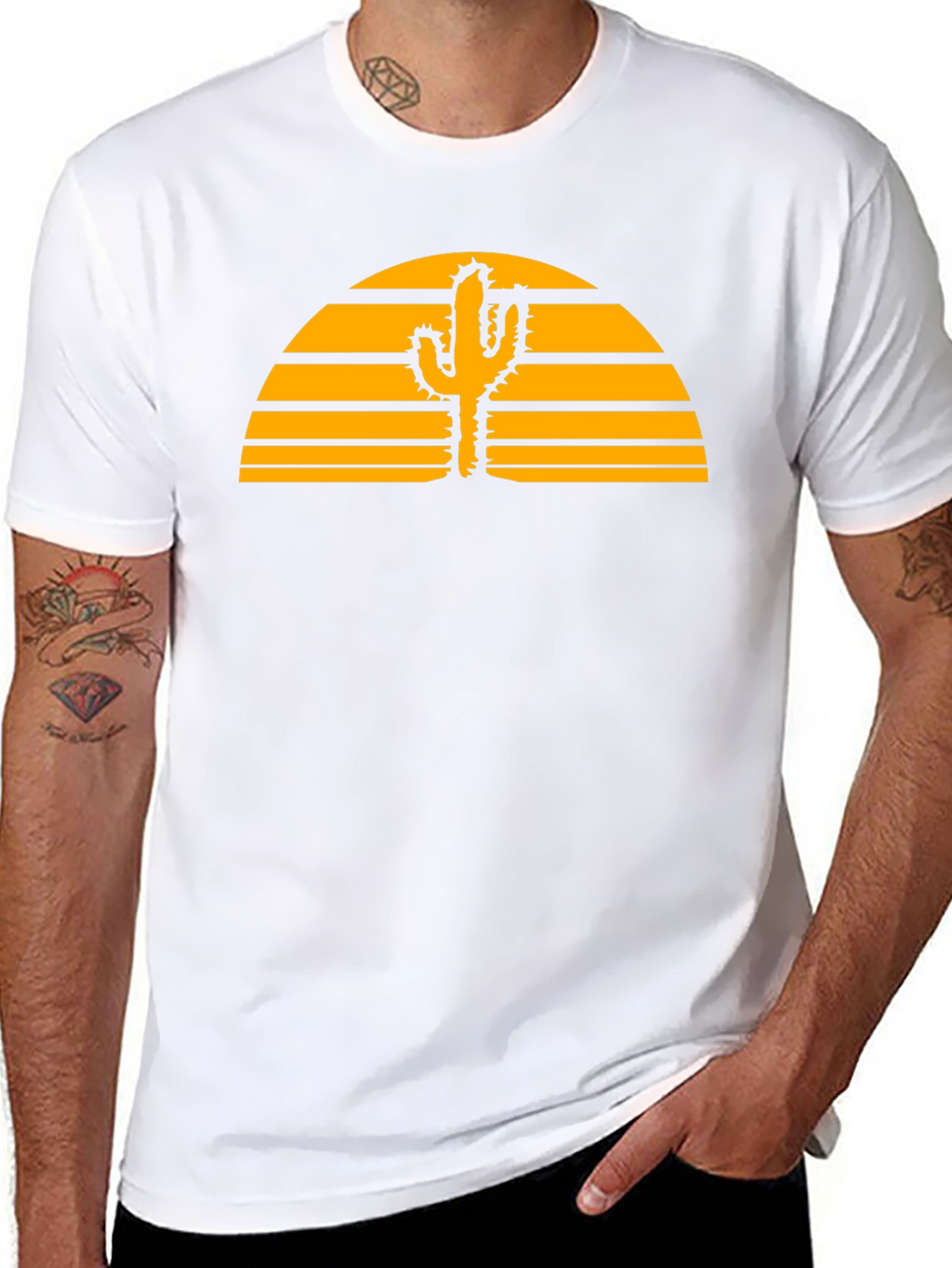 Desert Sunset Cactus Graphic Tee - Black