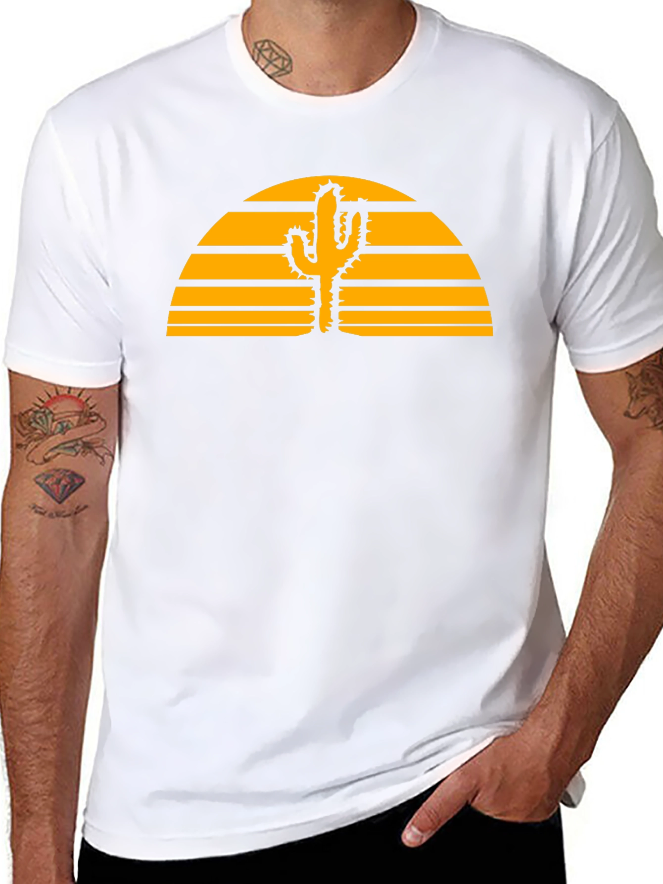 Desert Sunset Cactus Graphic Tee - Black