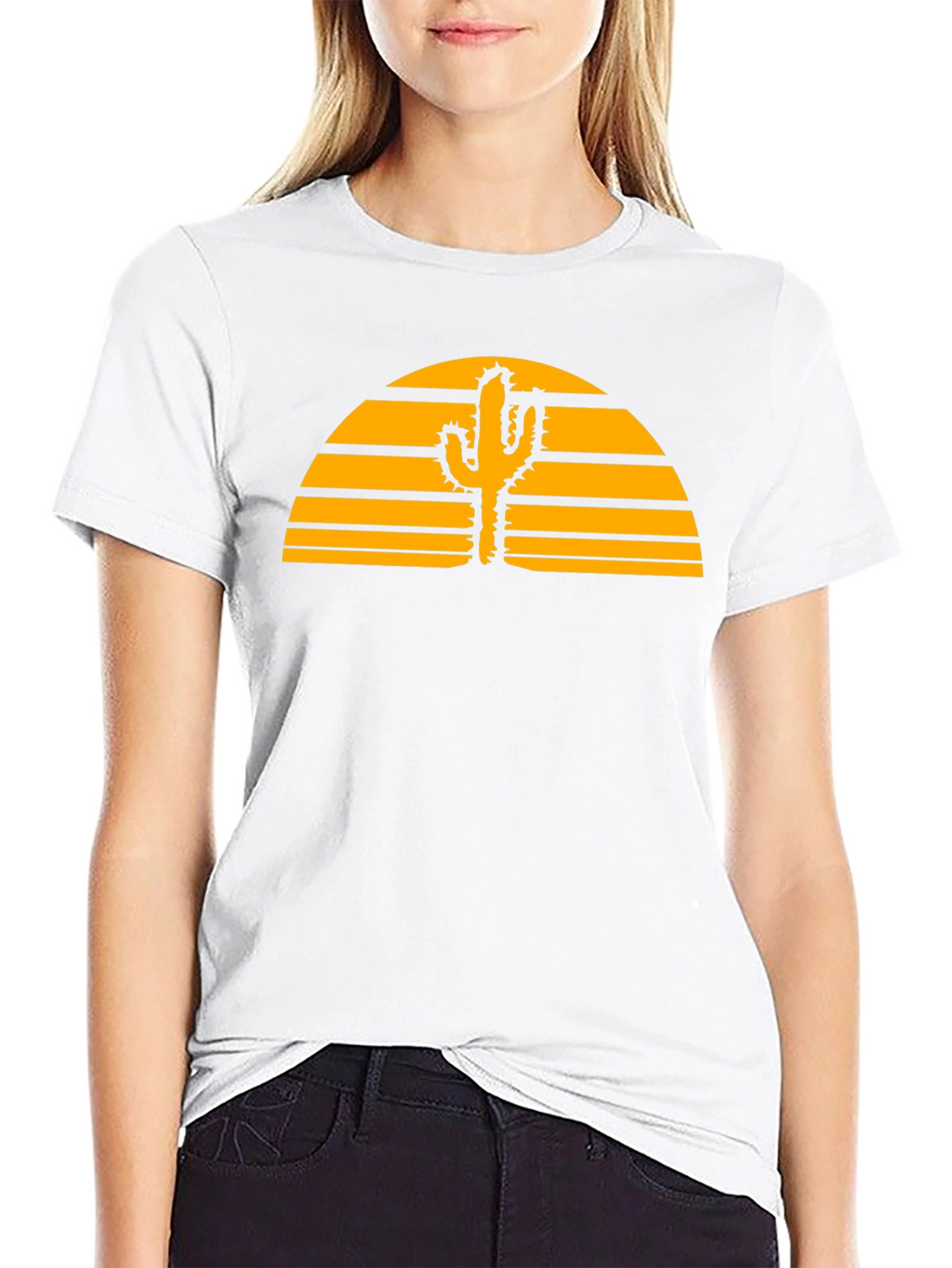 Desert Sunset Cactus Graphic Tee - Black