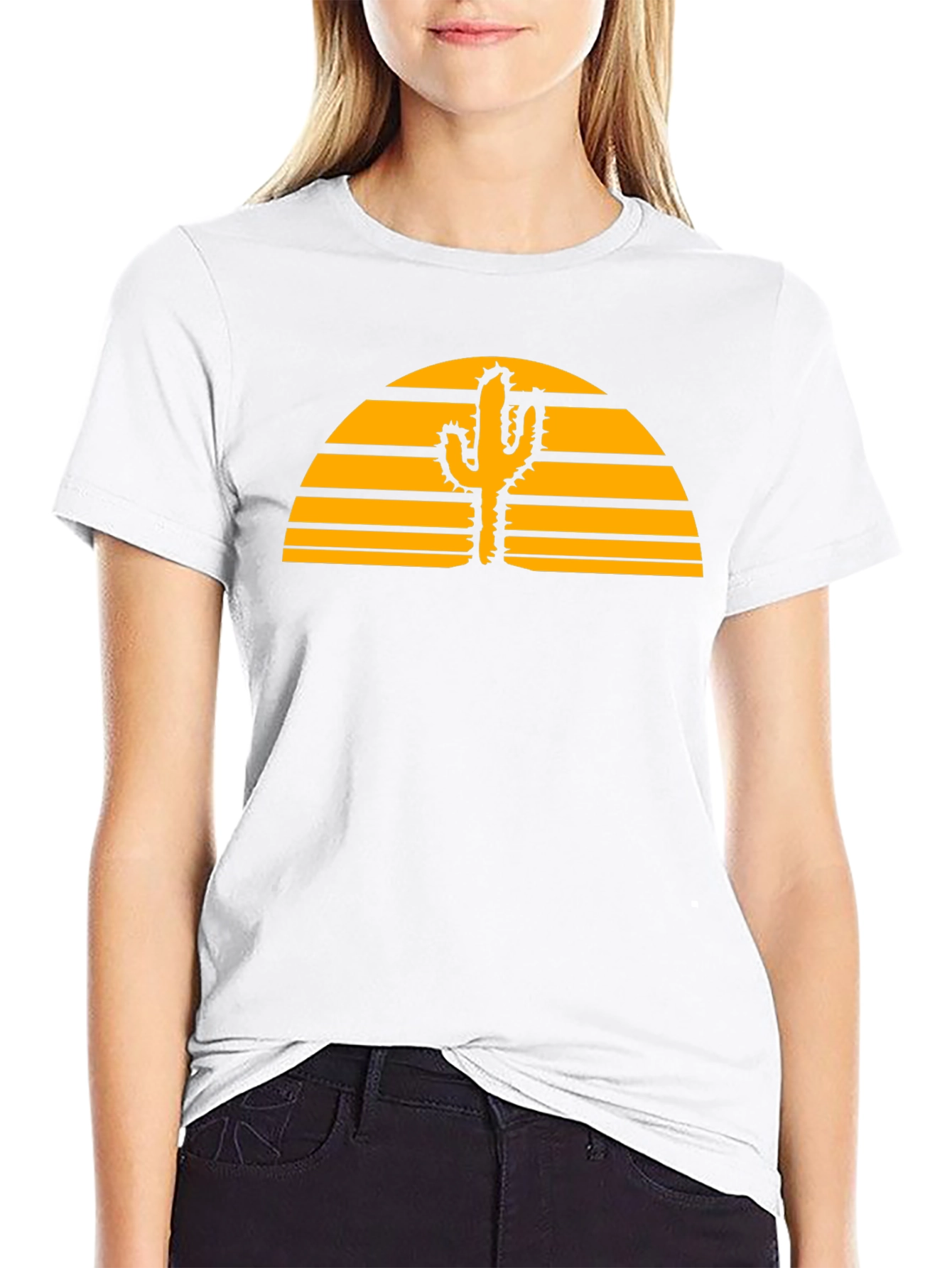 Desert Sunset Cactus Graphic Tee - Black