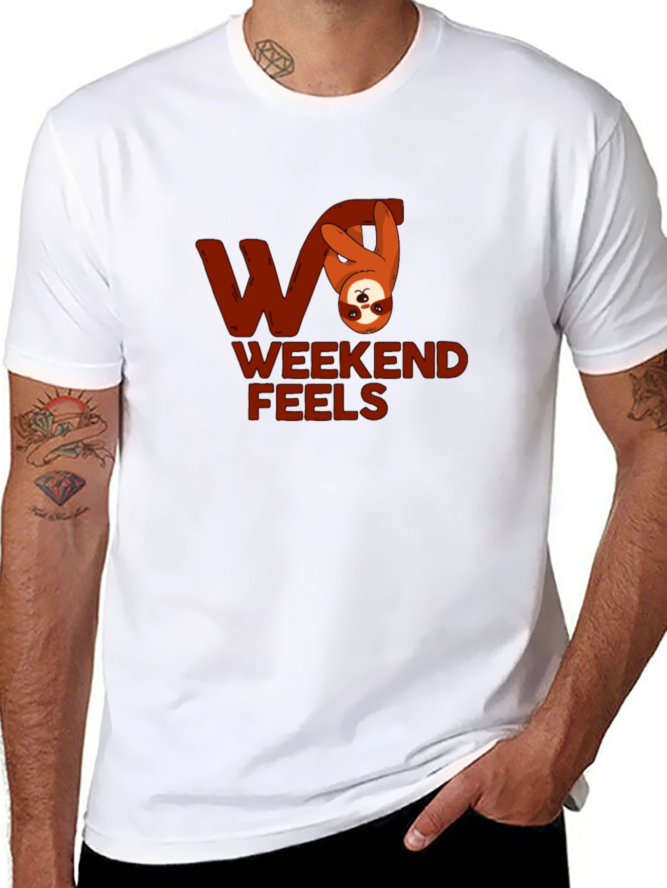 Weekend Feels Sloth Graphic Tee - Relaxed Comfort