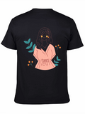 Black T-Shirt with Girl in Pink Dress Graphic Print