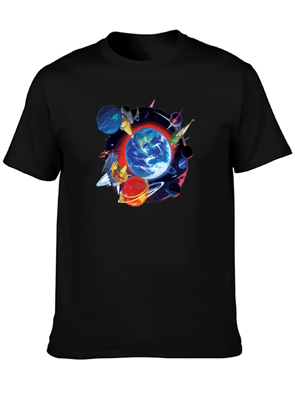 Planets Graphic Black T-Shirt - Mens Fashion
