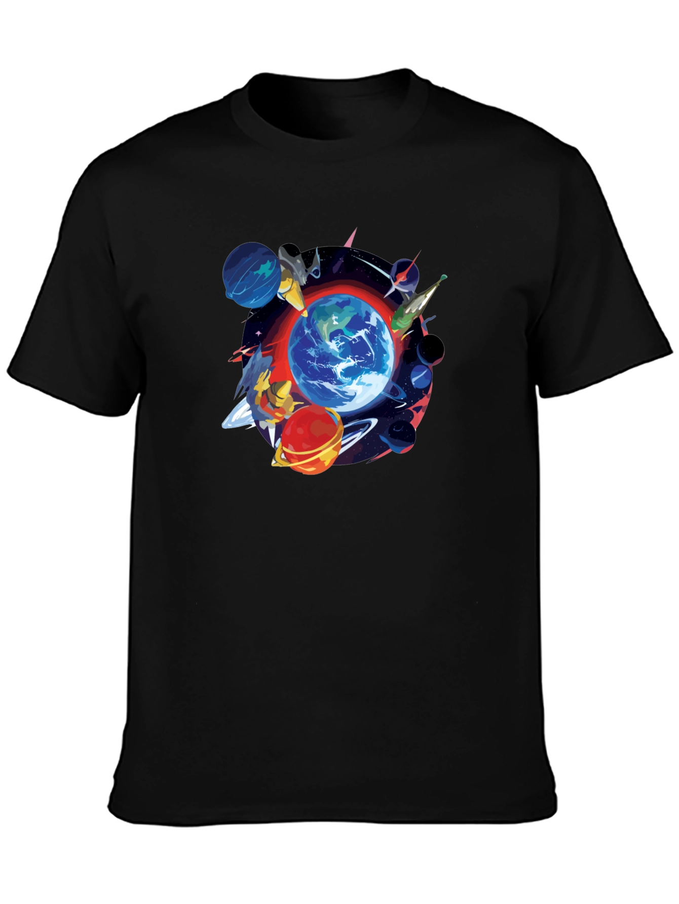 Planets Graphic Black T-Shirt - Mens Fashion