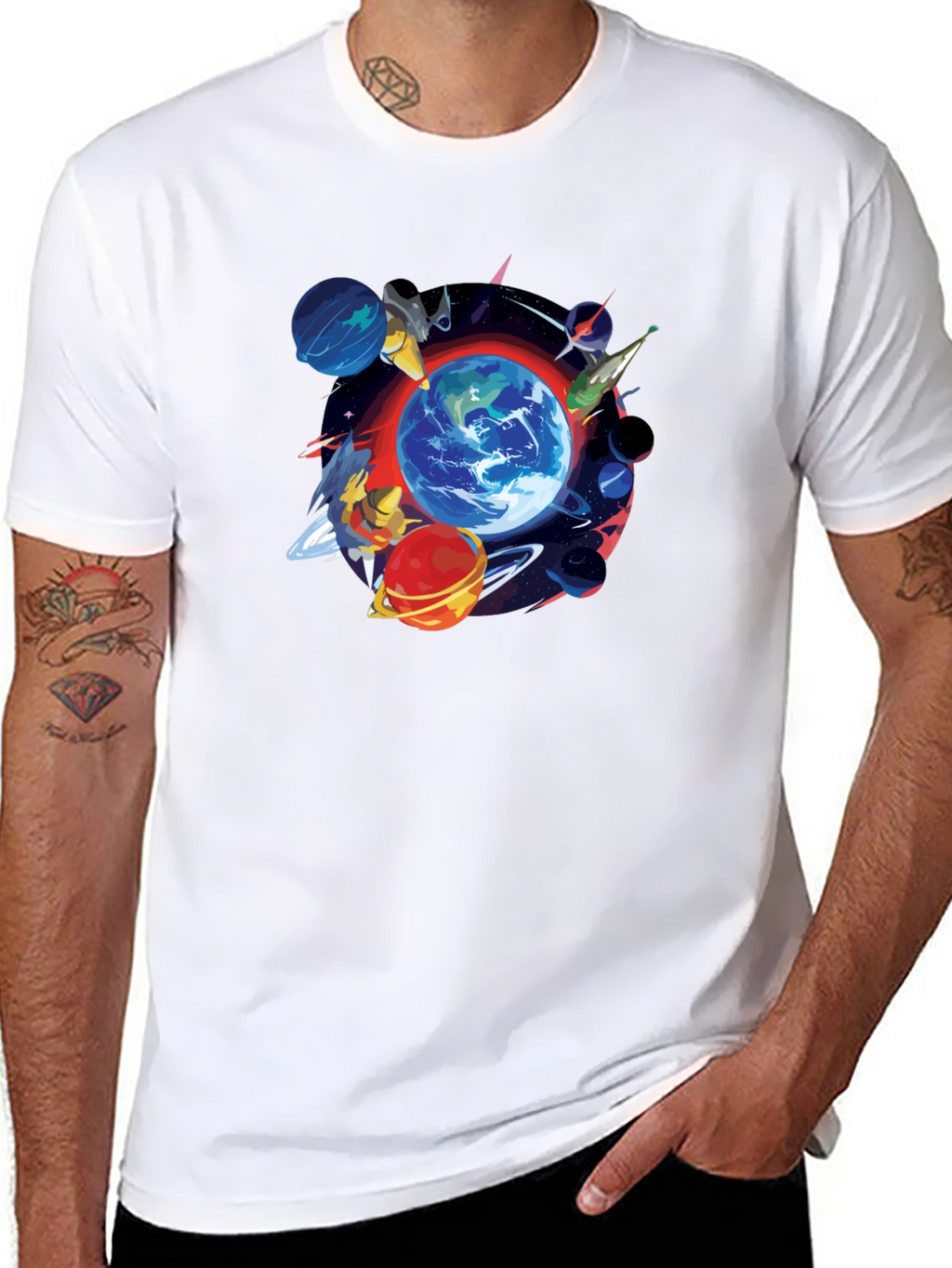Planets Graphic Black T-Shirt - Mens Fashion
