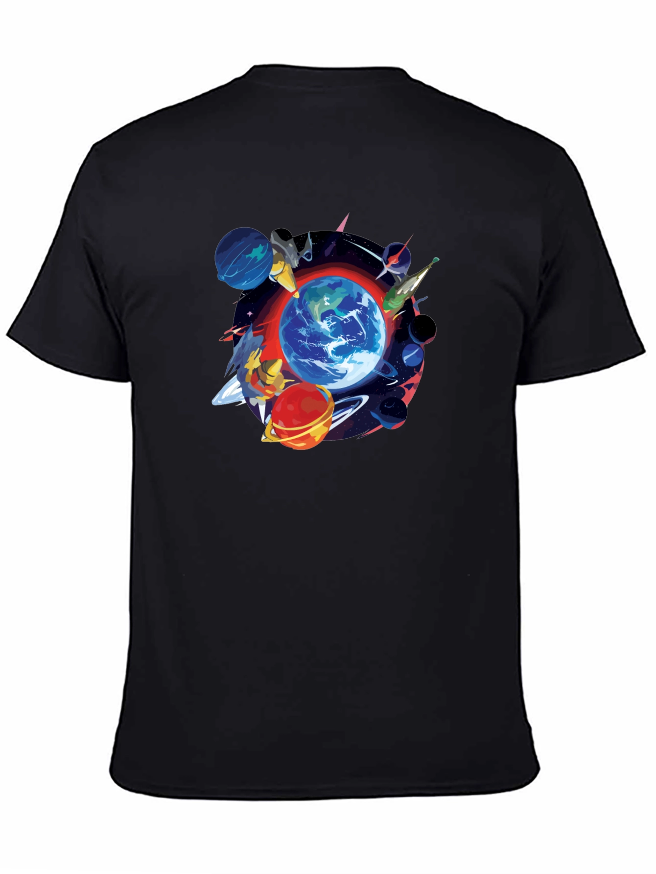 Planets Graphic Black T-Shirt - Mens Fashion