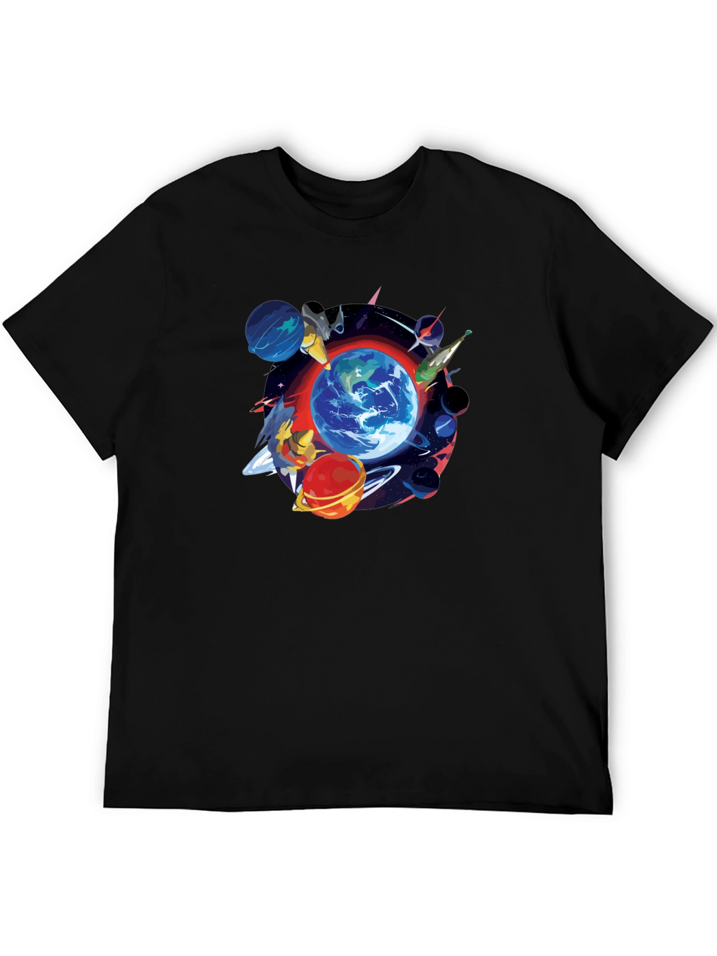 Planets Graphic Black T-Shirt - Mens Fashion