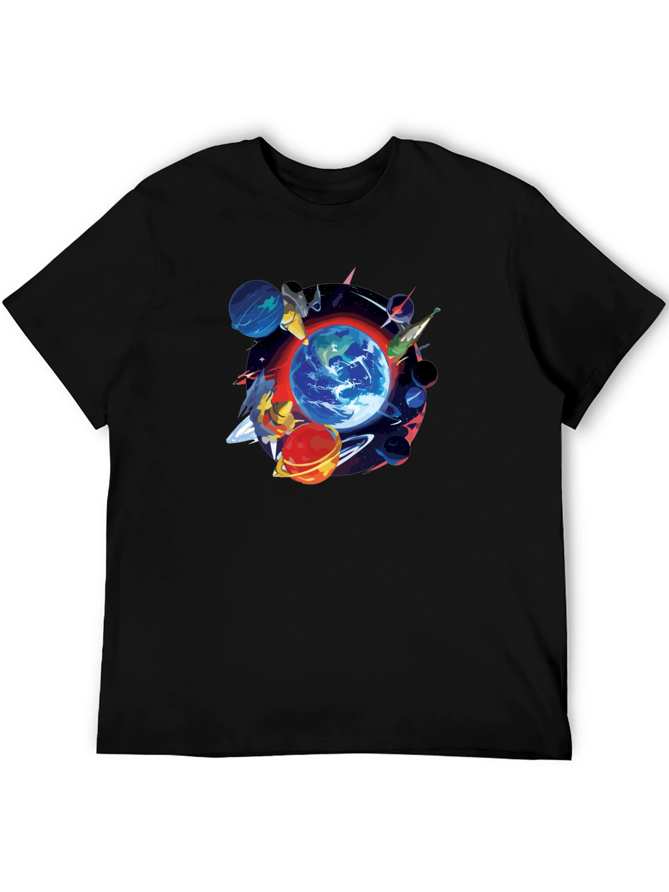 Planets Graphic Black T-Shirt - Mens Fashion