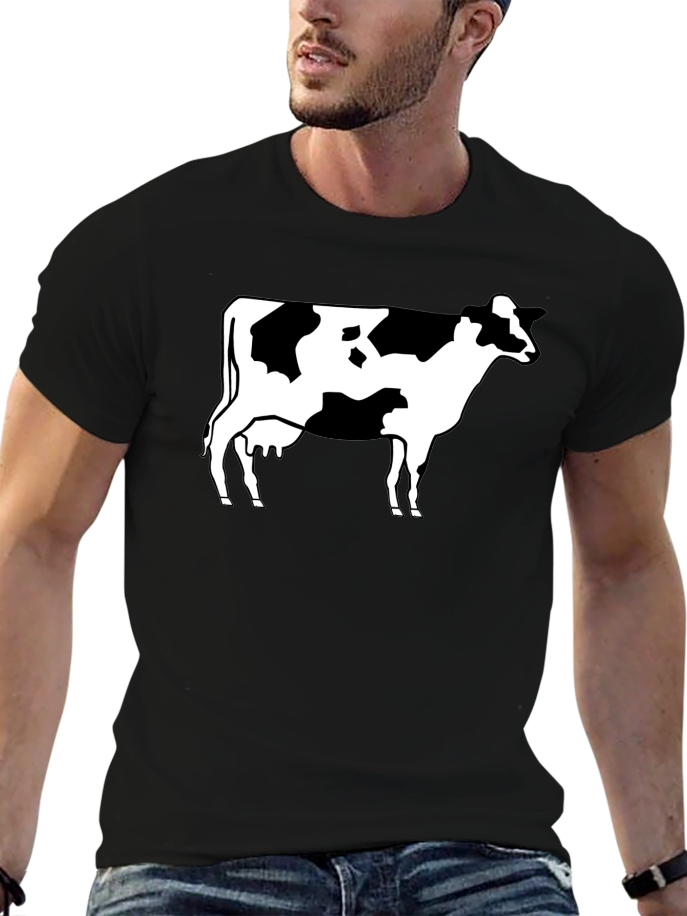 Cow Print Black T-Shirt - Classic Animal Graphic Tee