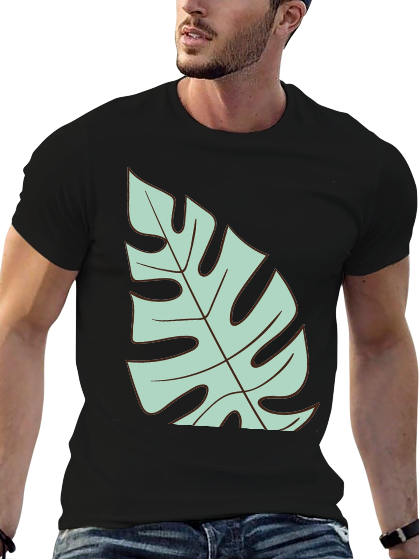 Tropical Monstera Leaf Graphic T-Shirt - Black