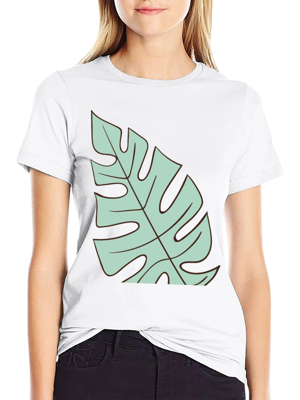 Tropical Monstera Leaf Graphic T-Shirt - Black