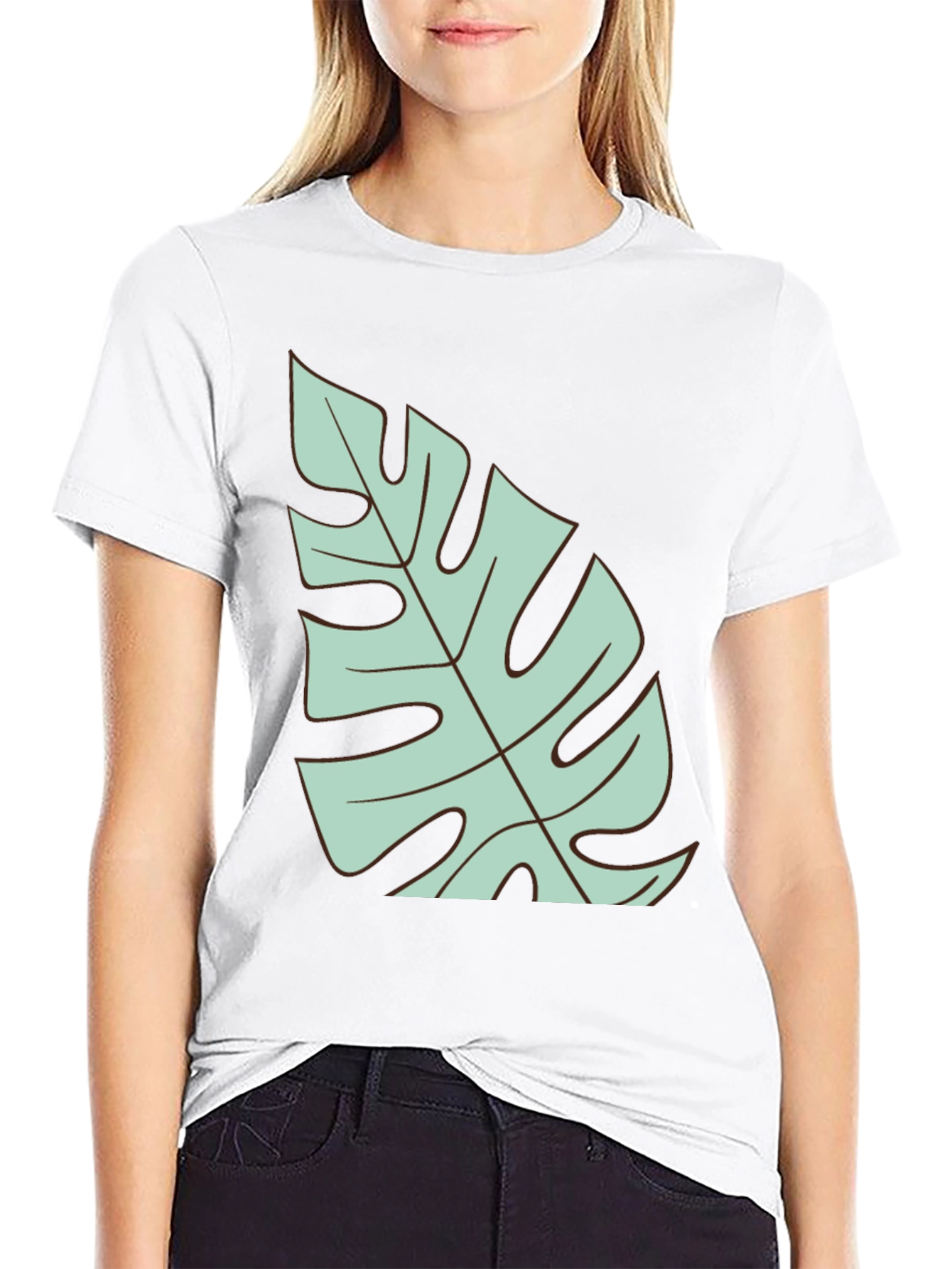 Tropical Monstera Leaf Graphic T-Shirt - Black