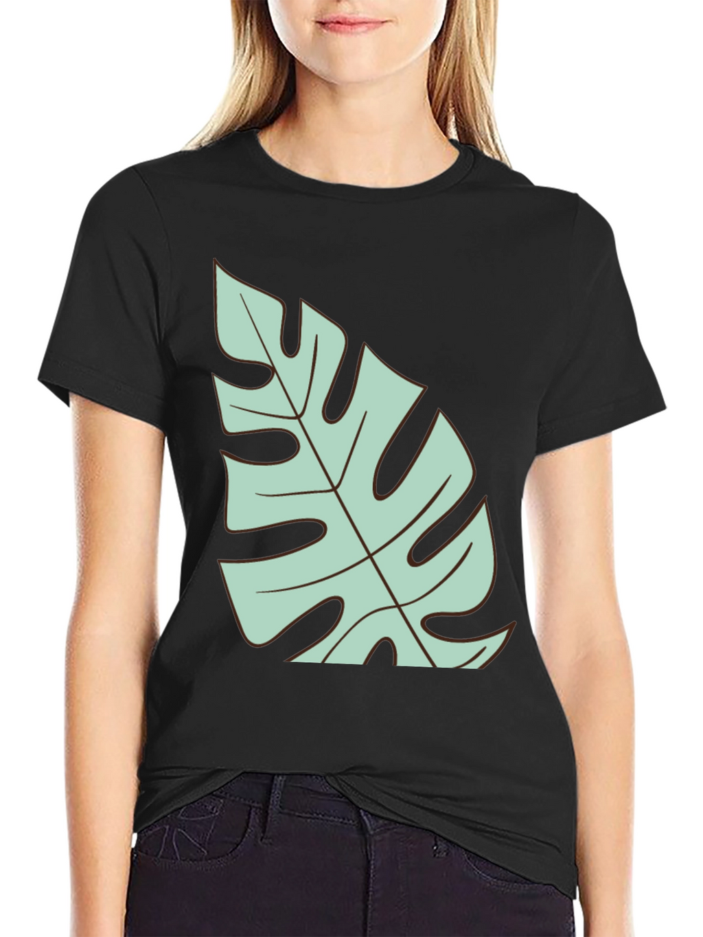 Tropical Monstera Leaf Graphic T-Shirt - Black