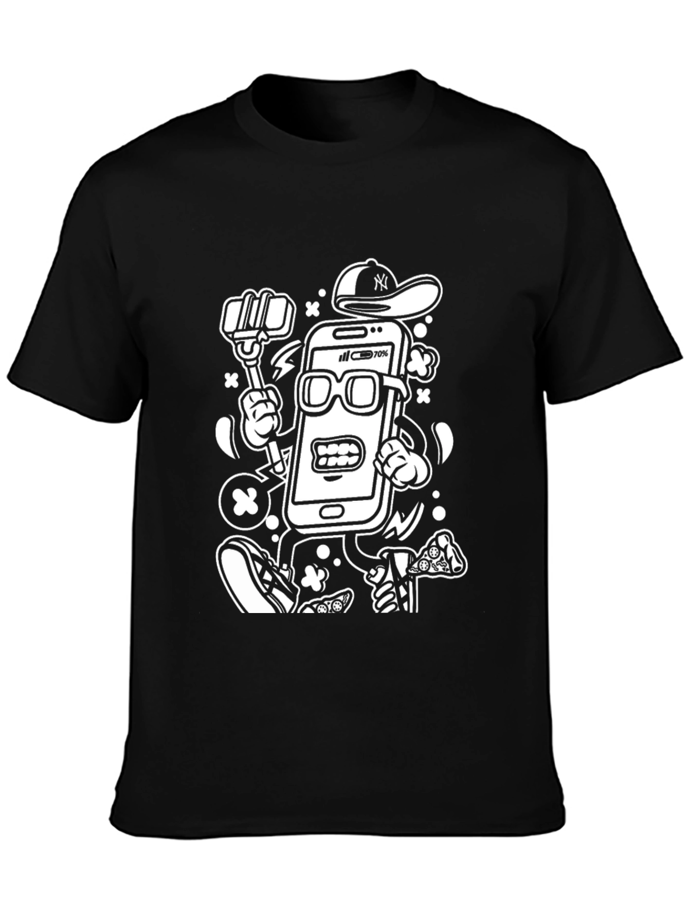 Cartoon Phone Graphic Black T-Shirt