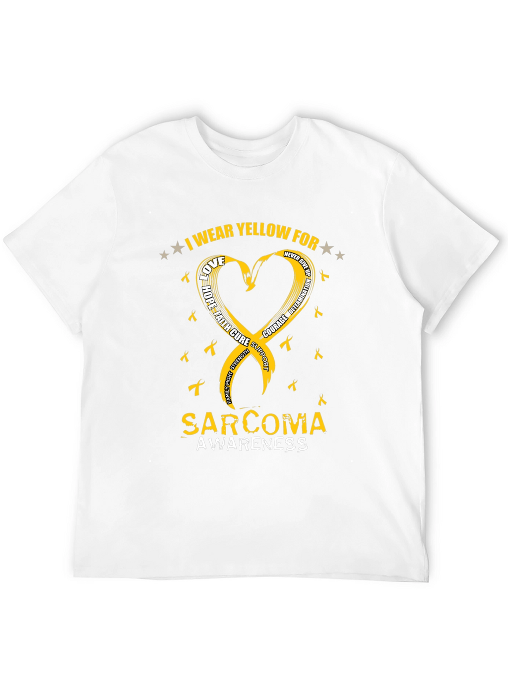 Sarcoma Awareness T-Shirt - Yellow Ribbon Heart Design