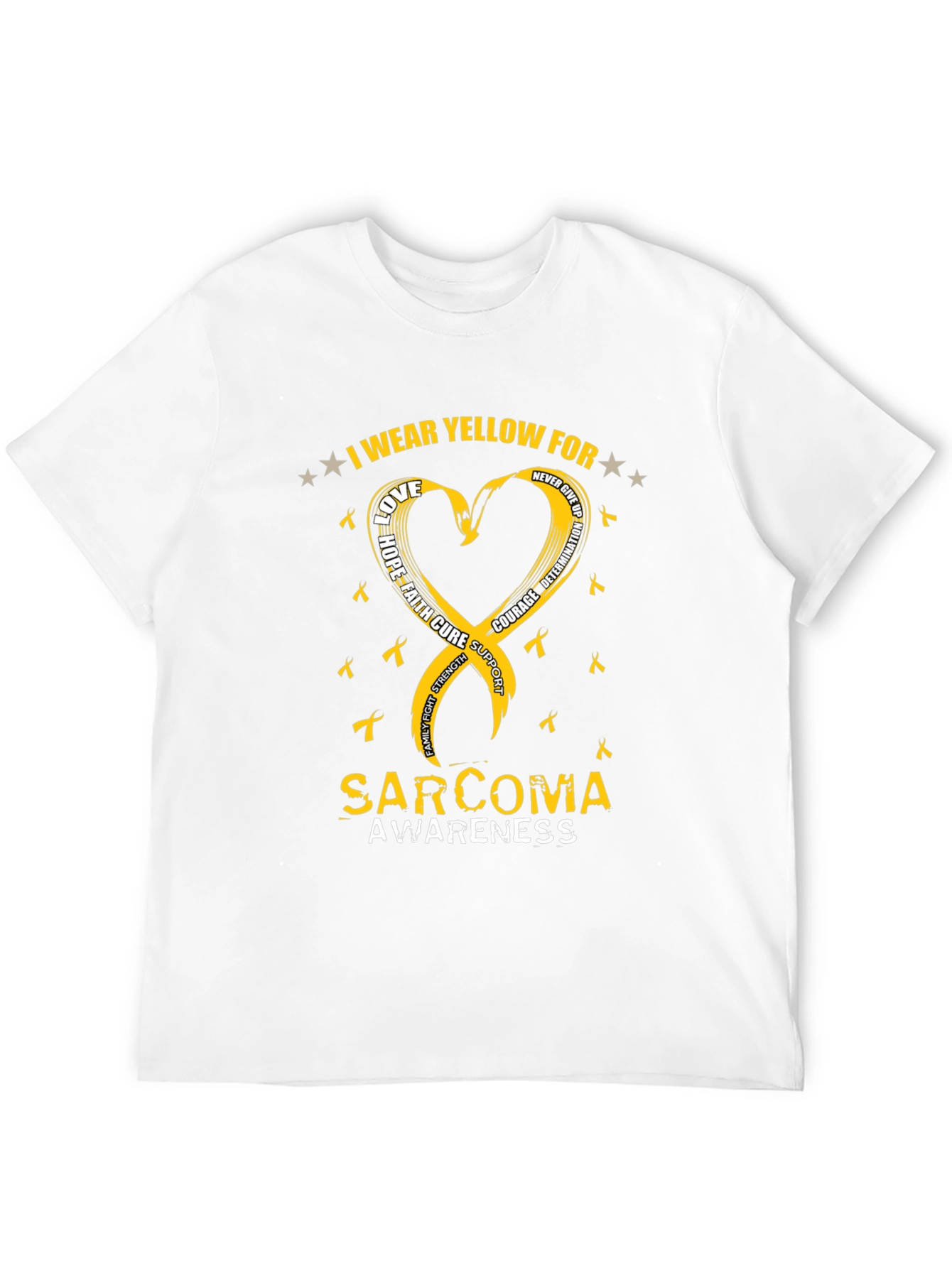 Sarcoma Awareness T-Shirt - Yellow Ribbon Heart Design