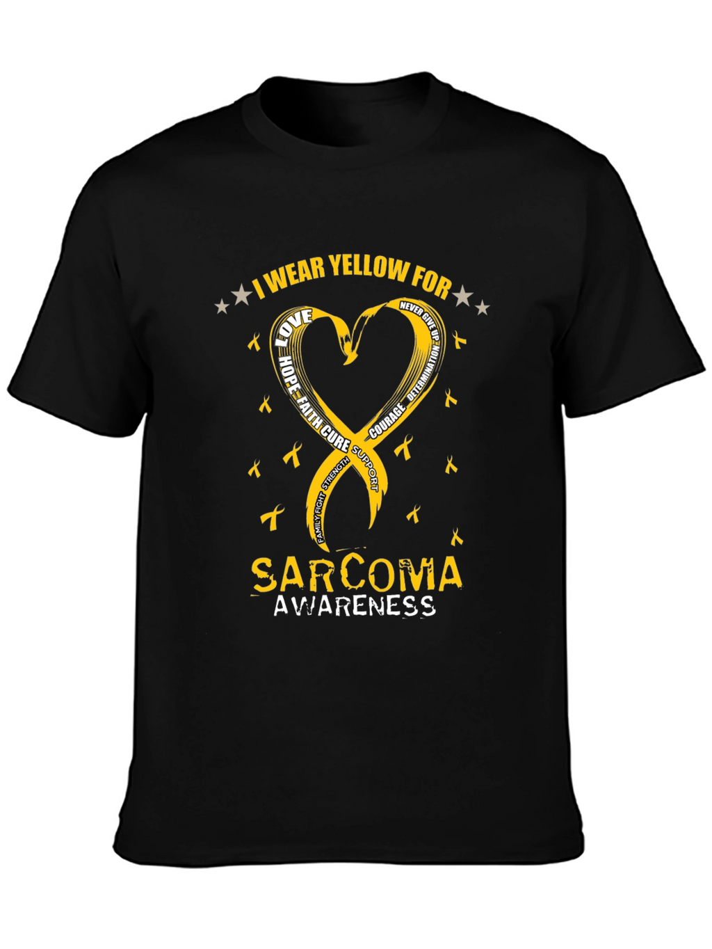 Sarcoma Awareness T-Shirt - Yellow Ribbon Heart Design