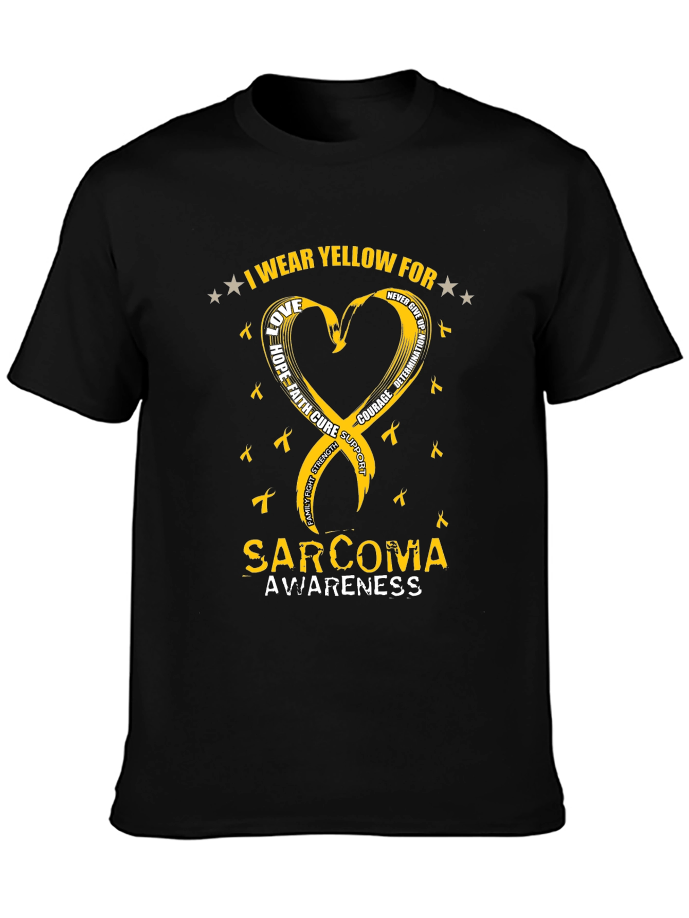 Sarcoma Awareness T-Shirt - Yellow Ribbon Heart Design