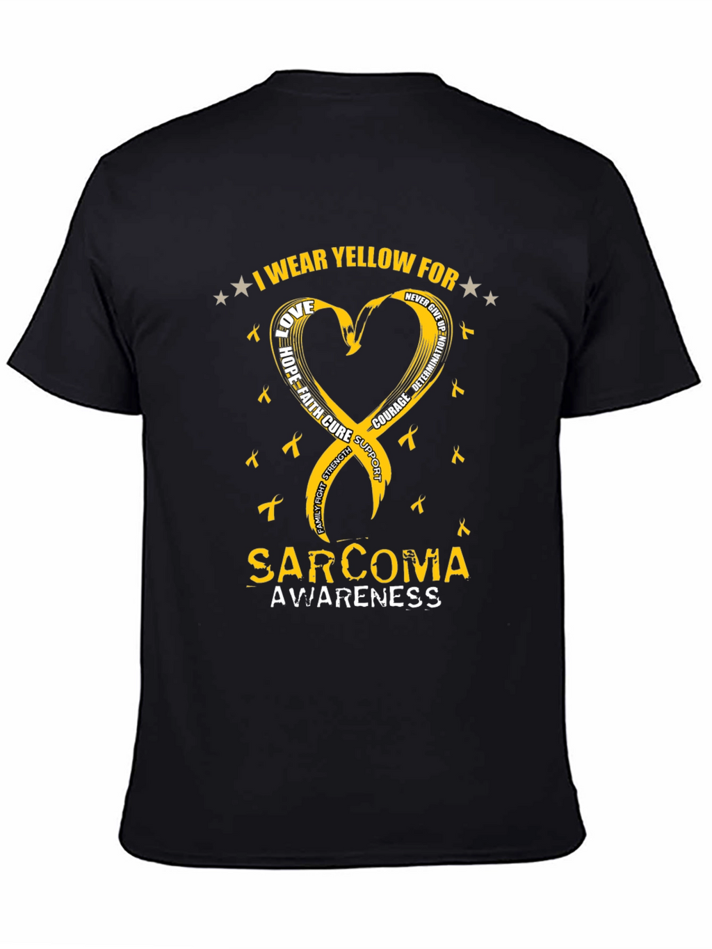 Sarcoma Awareness T-Shirt - Yellow Ribbon Heart Design