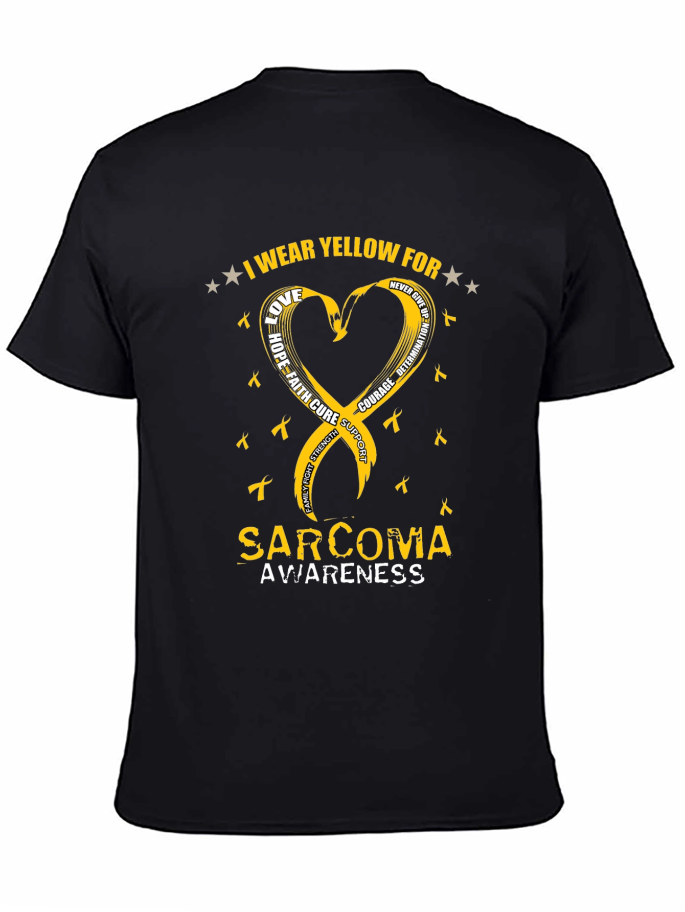 Sarcoma Awareness T-Shirt - Yellow Ribbon Heart Design