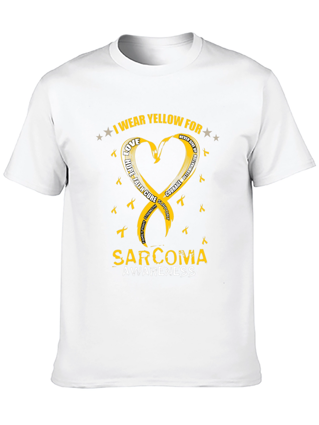 Sarcoma Awareness T-Shirt - Yellow Ribbon Heart Design