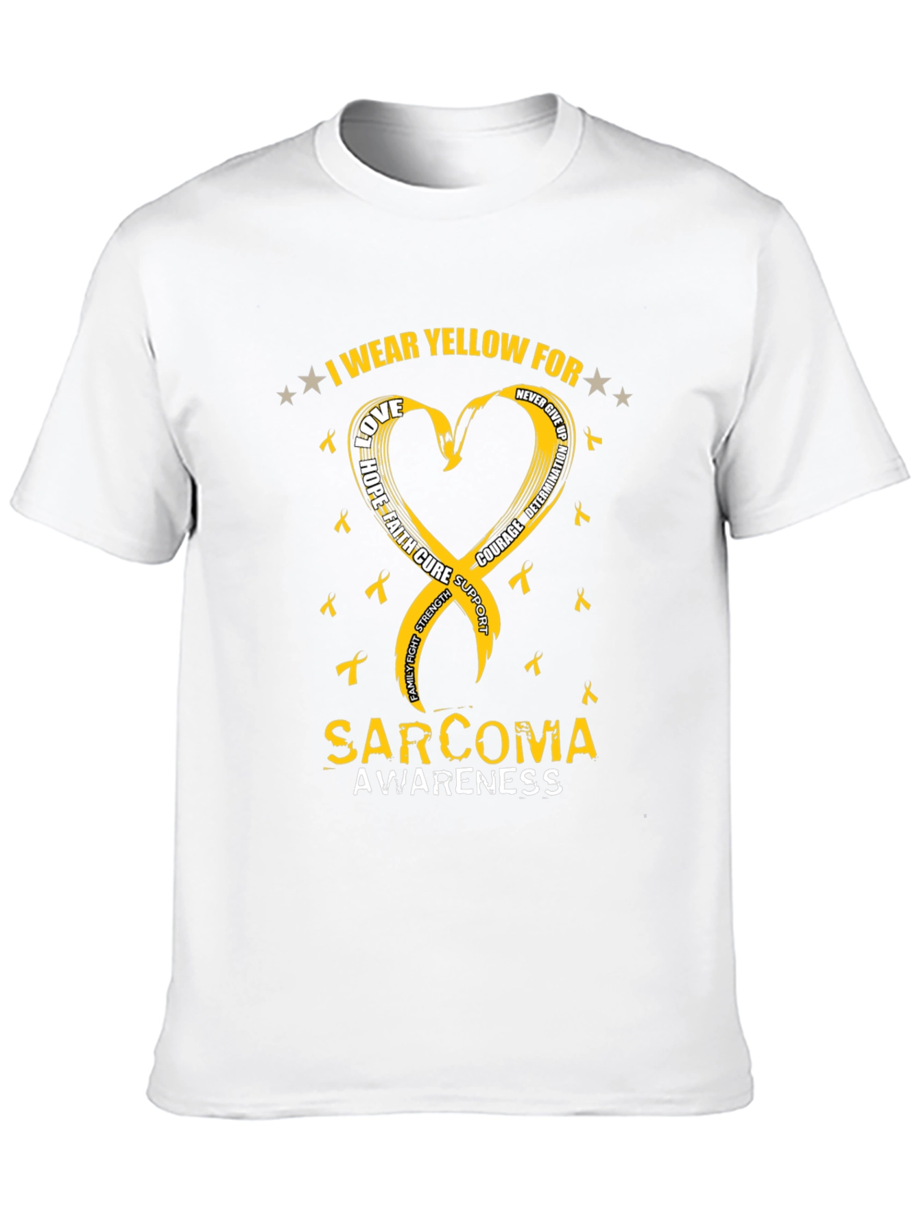 Sarcoma Awareness T-Shirt - Yellow Ribbon Heart Design