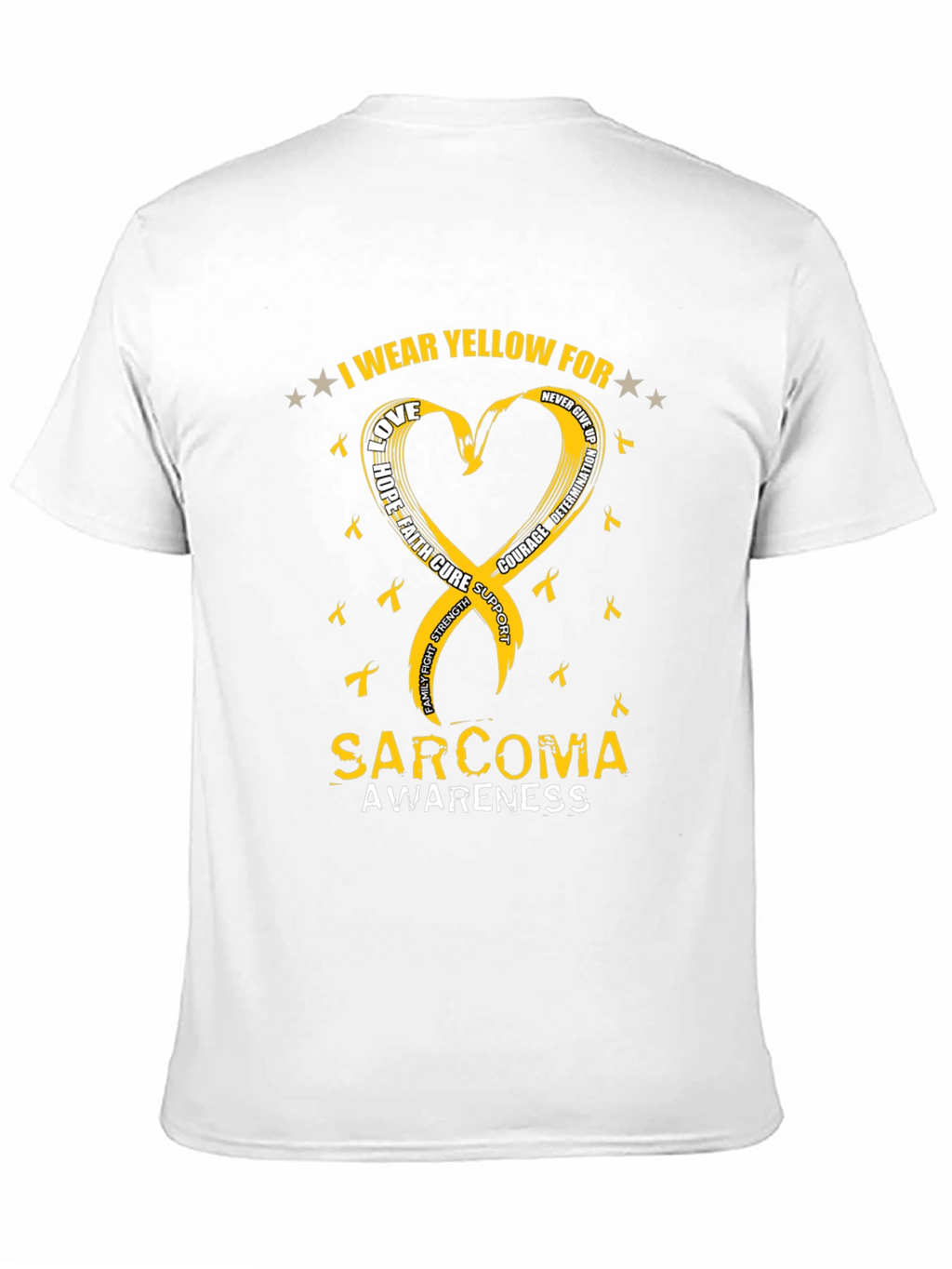 Sarcoma Awareness T-Shirt - Yellow Ribbon Heart Design