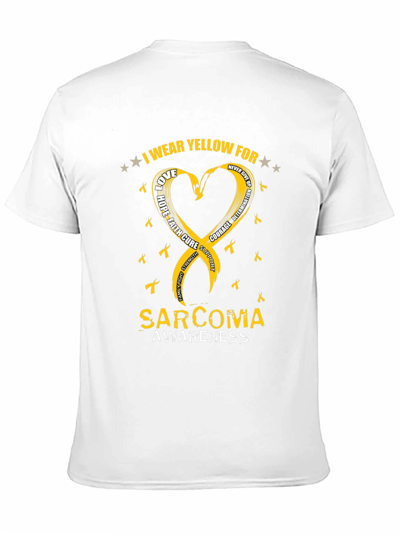 Sarcoma Awareness T-Shirt - Yellow Ribbon Heart Design