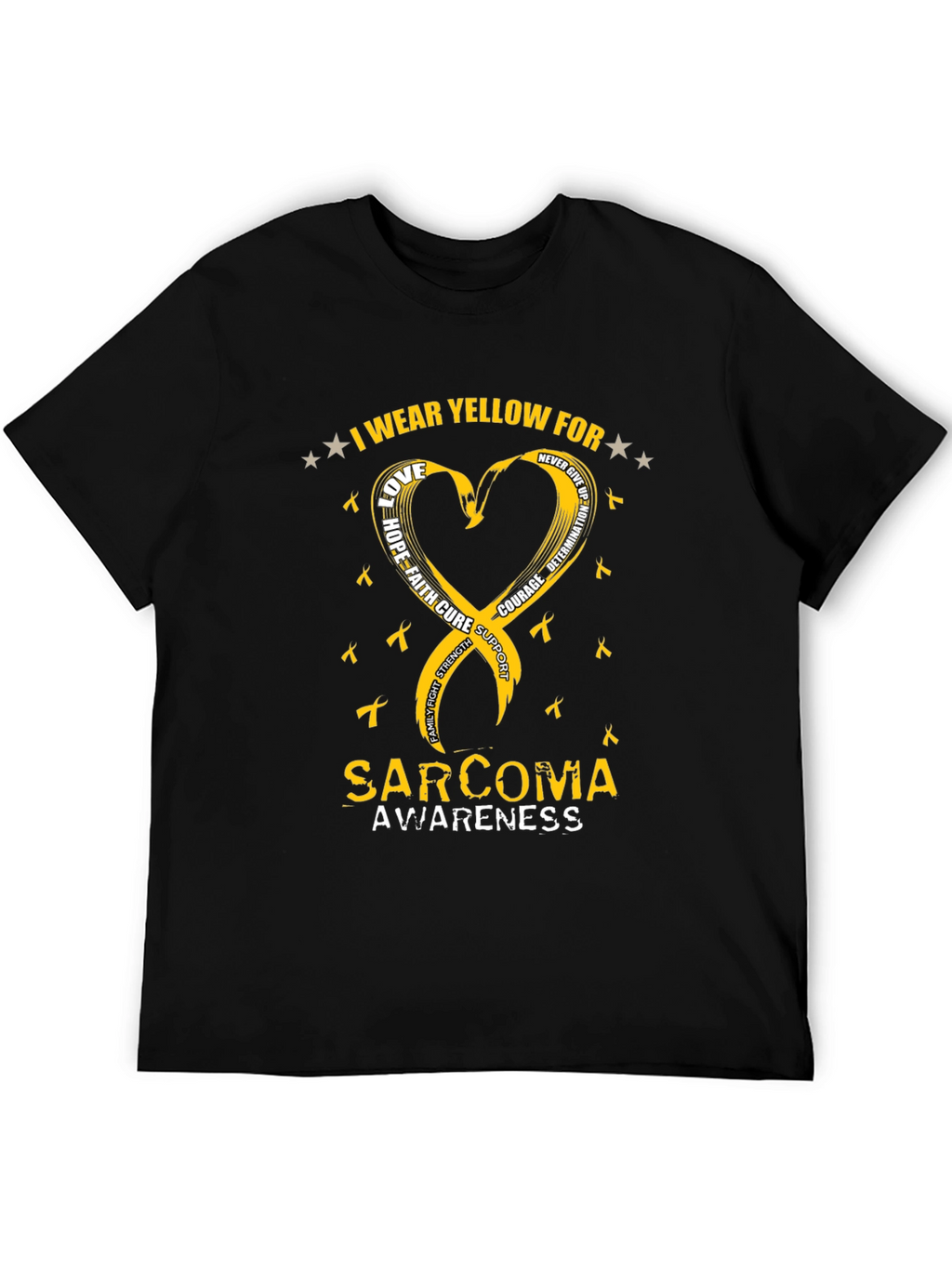 Sarcoma Awareness T-Shirt - Yellow Ribbon Heart Design