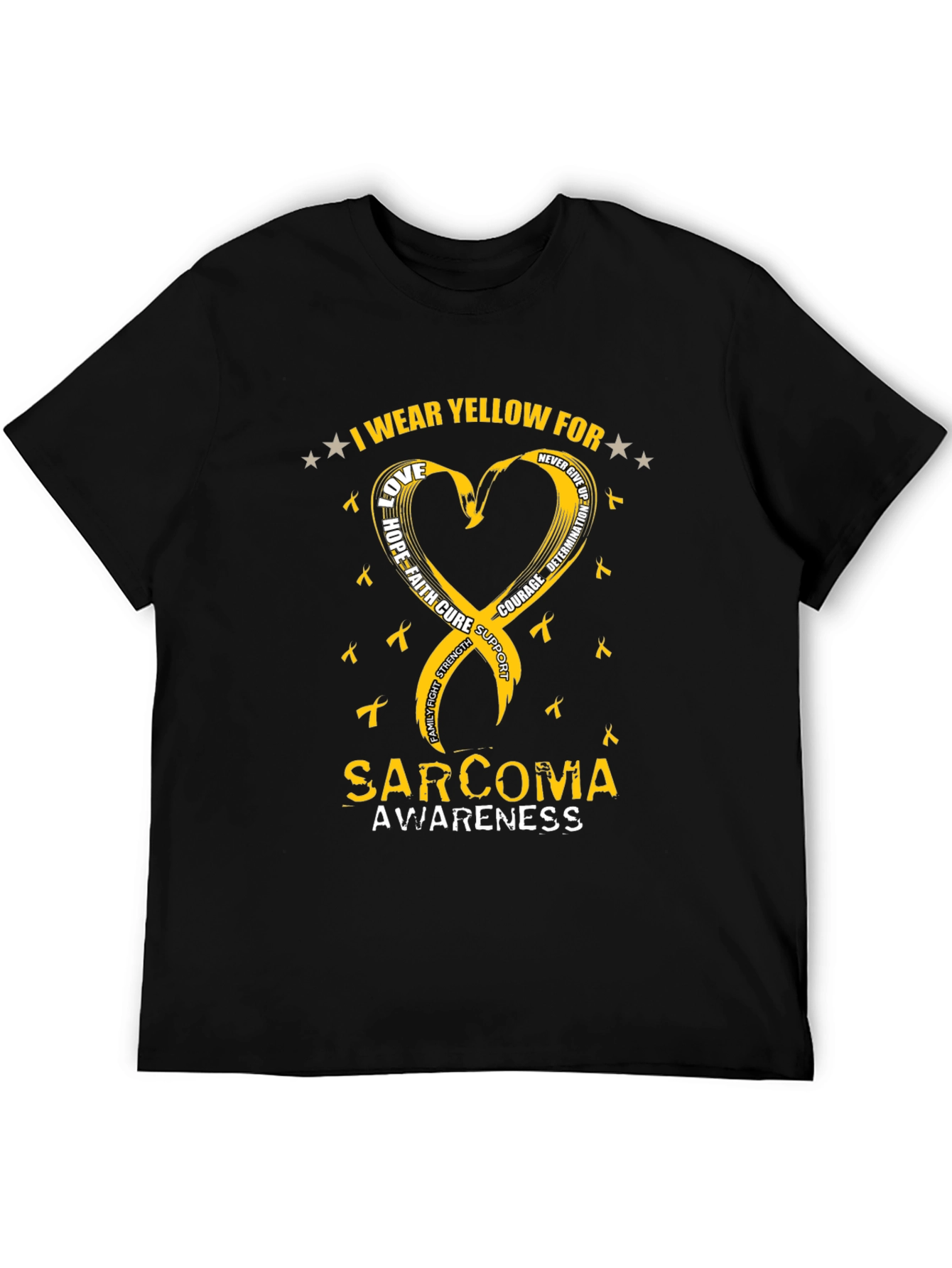 Sarcoma Awareness T-Shirt - Yellow Ribbon Heart Design