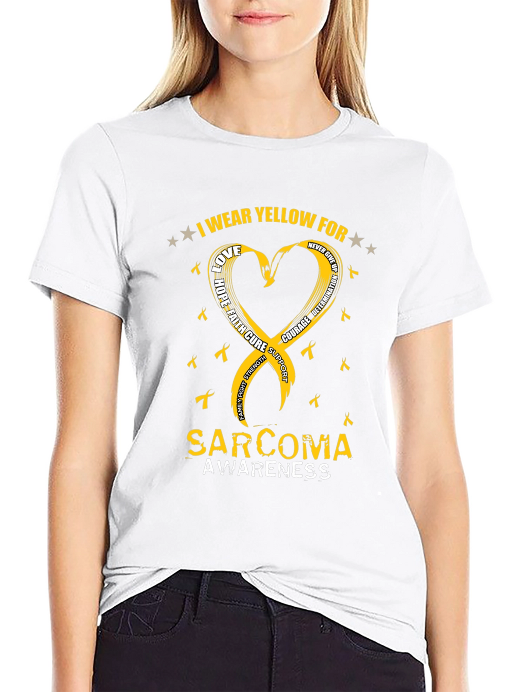 Sarcoma Awareness T-Shirt - Yellow Ribbon Heart Design