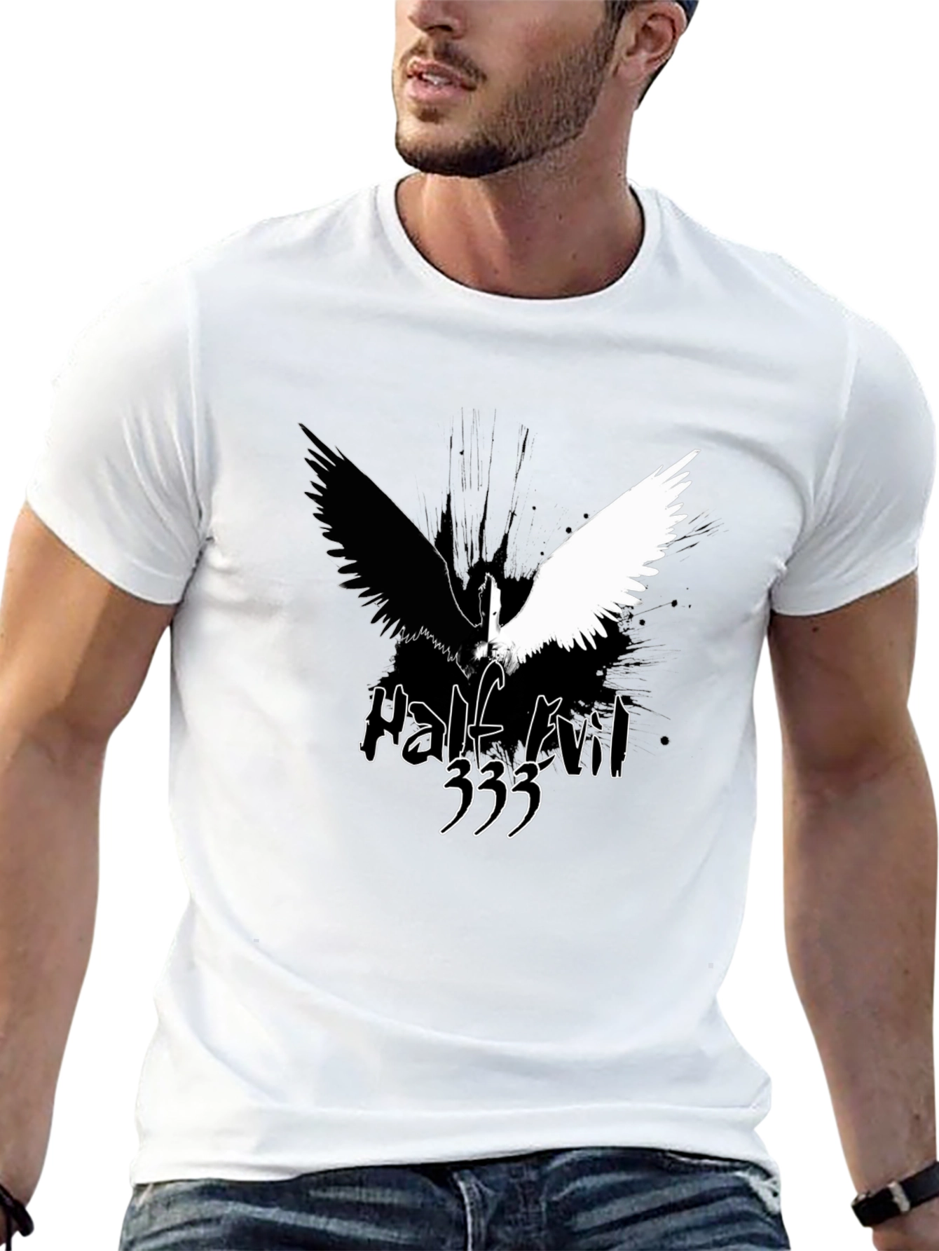 Half Evil Angel Wings Black T-Shirt
