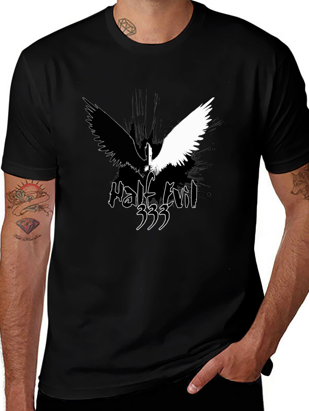 Half Evil Angel Wings Black T-Shirt