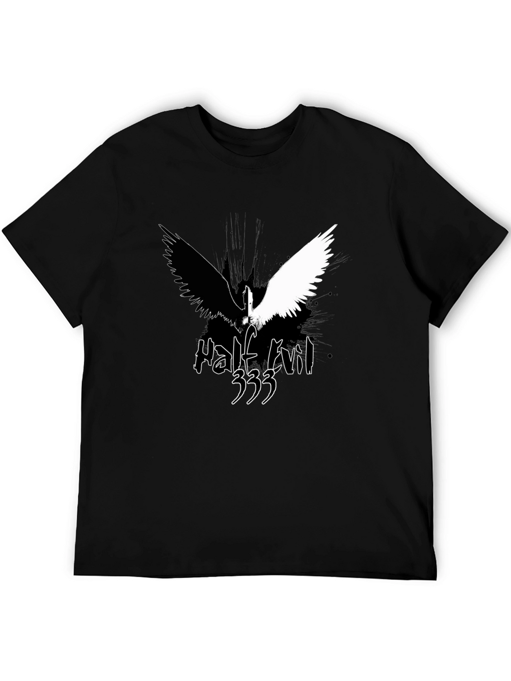 Half Evil Angel Wings Black T-Shirt