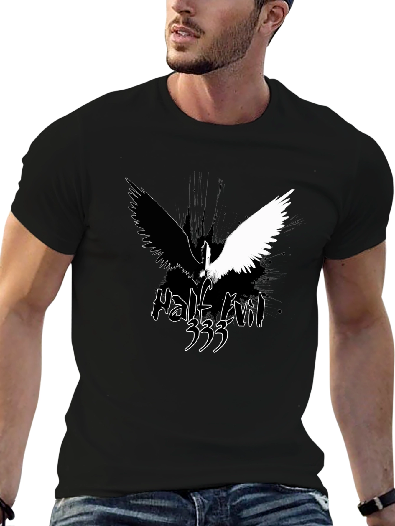 Half Evil Angel Wings Black T-Shirt